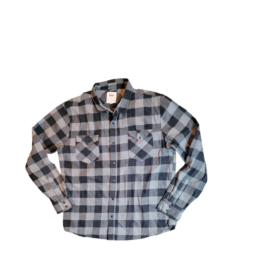 Levi's Buffalo Plaid Button Down Mens XL Grey Black Excellent Long Sleeve Shirt